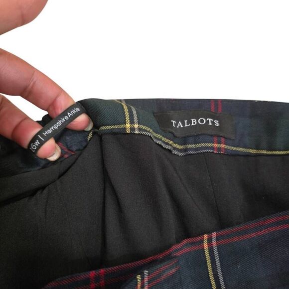 Talbots Hampshire Ankle Pants Womens 16W Navy Green Plaid Cropped Slacks Stretch - Picture 4 of 7